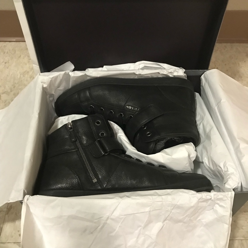 Mens Prada Luxury Black Leather High Top.
